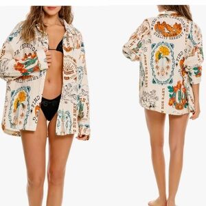 Agua Bendita “Keshi Nopal” Crinkle Cotton Button Up Coverup